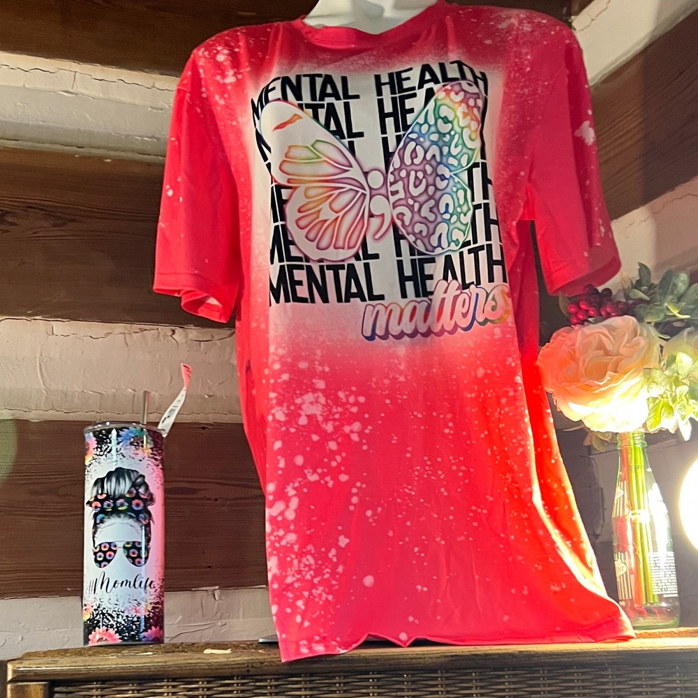 Mental Health Matters Butterfly Faux Bleach T-Shirt